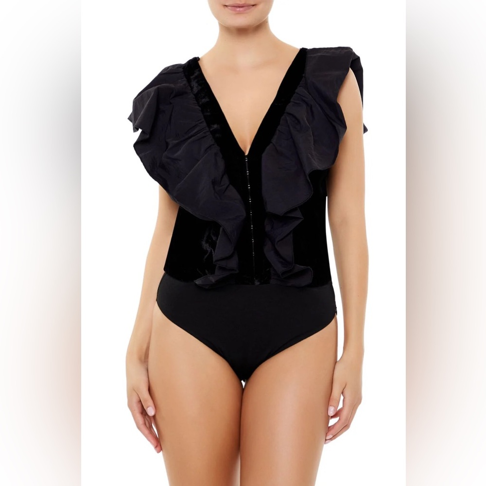 F21-Black Ruffled Butterfly Sleeve Bodysuit -Size Medium-NWT